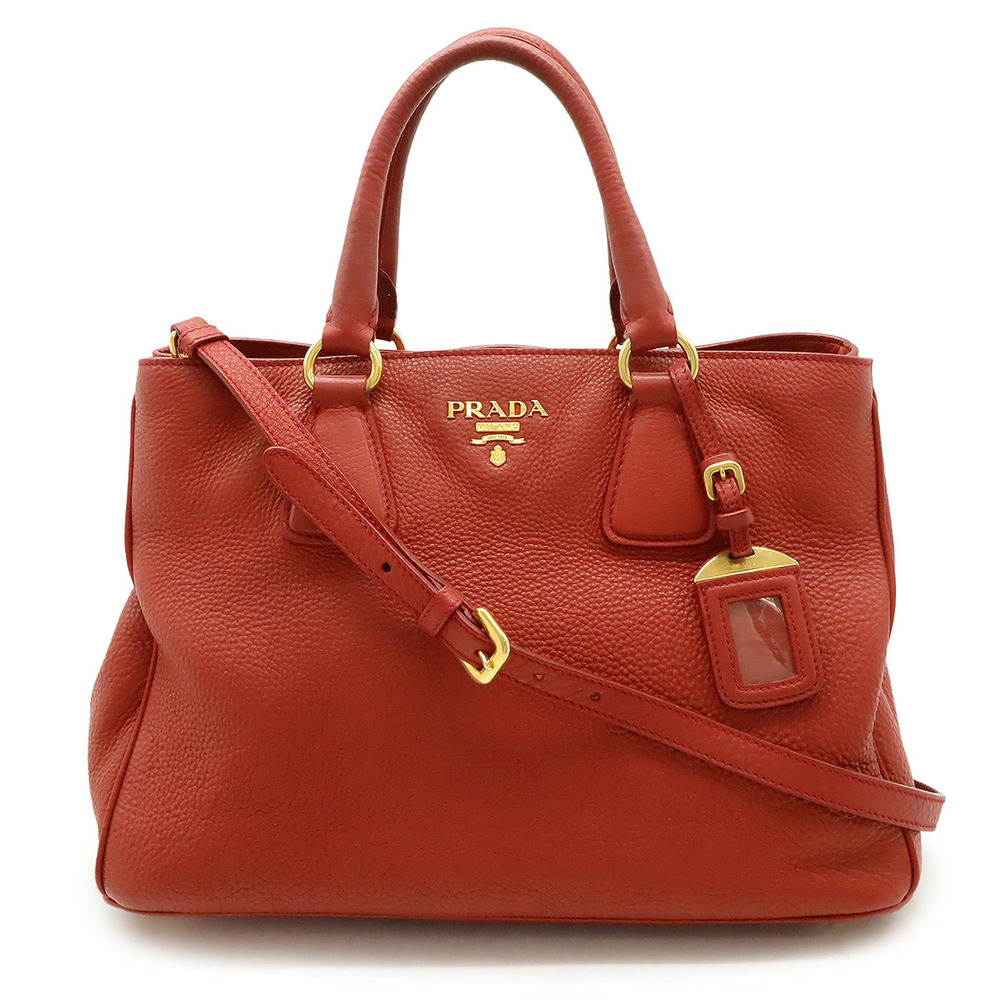 Prada Vitello Daino Handbag Tote Bag Crossbody Leather ROSSO Red